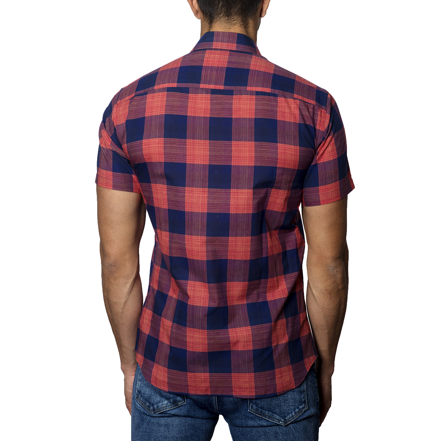 Woven Short Sleeve Button-Up // Red + Navy Plaid (3XL) - Clearance ...