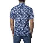 Woven Short Sleeve Button-Up Shirt II // White + Blue (XL)