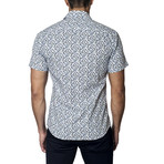 Woven Short Sleeve Button-Up Shirt I // White + Blue (3XL)