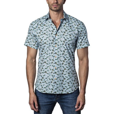 Woven Short Sleeve Button-Up Shirt // Blue (XS)