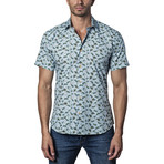Woven Short Sleeve Button-Up Shirt // Blue (S)