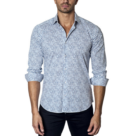 Woven Button-Up // White + Blue (S)