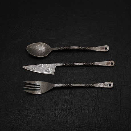 Damascus Medieval Cutlery Feasting Set // 3 Piece