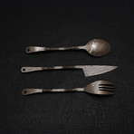 Damascus Medieval Cutlery Feasting Set // 3 Piece