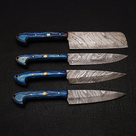 Damascus Chef Knife Set // 4 Piece