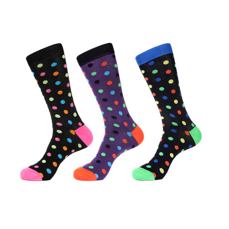 Dress Socks // Neon Circles // Pack of 3 (Black, Purple, Blue Multi)