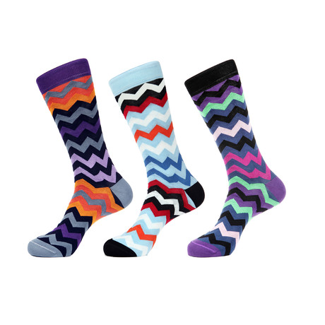 Dress Socks // Angled Waves // Pack of 3 (Purple, Light Blue, Black)