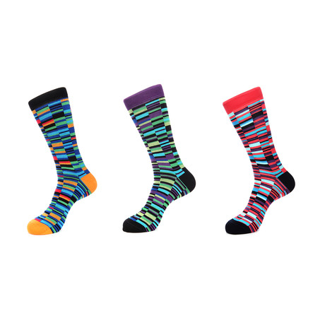 Dress Socks // Stack Pattern // Pack of 3 (Black, Purple, Red)