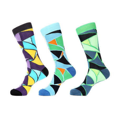 Dress Socks // Stained Glass // Pack of 3 (Purple, Blue, Green)