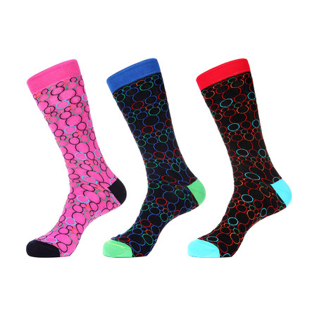 Dress Socks // Circles // Pack of 3 (Pink, Blue, Red)
