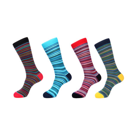 Dress Socks // All-Lines // Pack of 4 (Black, Blue, Red, Yellow)