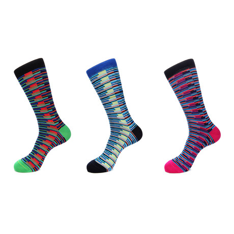 Dress Socks // Lines By Design // Pack of 3 (Green, Blue, Red)