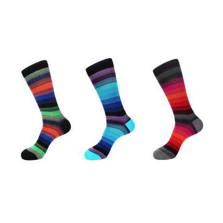 Dress Socks // Lines // Pack of 3 (Multi Color)