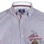 Hamzah Button Down Shirt // Navy + White Stripe (L)
