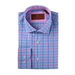 Spread Collar Button-Up Shirt // Blue + Pink (S)