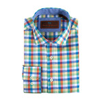 Spread Collar Button-Up Shirt // Orange + Blue + Yellow (M)