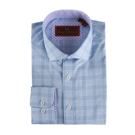 Spread Collar Button-Up Shirt // Light Blue + Navy (XS)