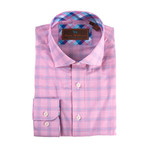 Spread Collar Button-Up Shirt // Pink + Blue (3XL)