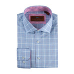 Spread Collar Button-Up Shirt // Blue + White (L)