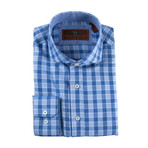 Cotton Woven Button-Up Shirt // Blue + Light Blue + White Gingham (M)