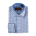 Spread Collar Button-Up Shirt // White + Black + Blue (3XL)