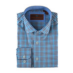 Spread Collar Button-Up Shirt // White + Black + Teal (XL)