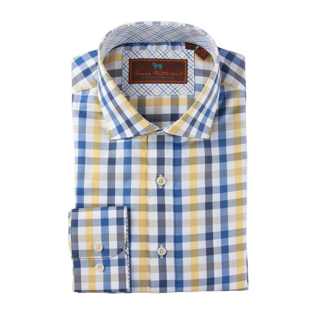 Cotton Button-Up Shirt // Blue + Navy + Yellow Gingham (S)