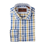 Cotton Button-Up Shirt // Blue + Navy + Yellow Gingham (M)