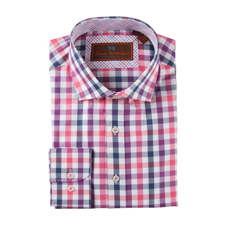 Cotton Button-Up Shirt // Pink + Magenta + Navy Gingham (S)