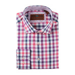 Cotton Button-Up Shirt // Pink + Magenta + Navy Gingham (M)