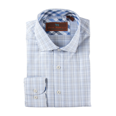Cotton Button-Up Shirt // Blue + Black Grid (S)