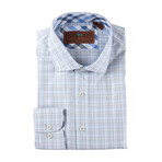 Cotton Button-Up Shirt // Blue + Black Grid (M)