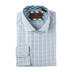 Cotton Button-Up Shirt // Green + Blue + Black Grid (L)