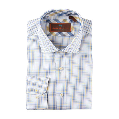 Cotton Button-Up Shirt // Yellow + Blue + Black Grid (S)