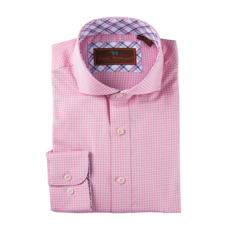 Cotton Button-Up Shirt // Pink + White Grid (S)