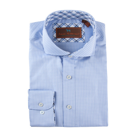 Cotton Button-Up Shirt // Blue + White Grid (S)
