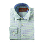 Cotton Button-Up Shirt // Green + White + Grey Square (2XL)