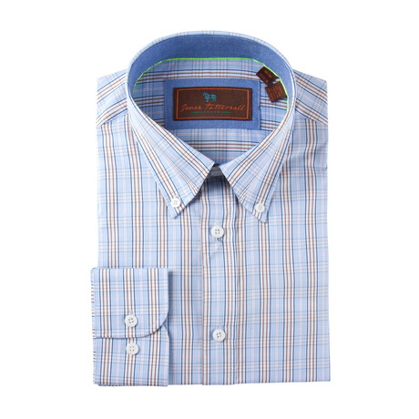 Cotton Button-Up Shirt // Blue + Beige Multi Plaid (S)