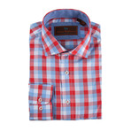 Spread Collar Button-Up Shirt // Light Blue + Red (L)