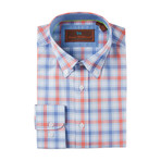 Cotton Button-Up Shirt // Blue + Coral Check (3XL)