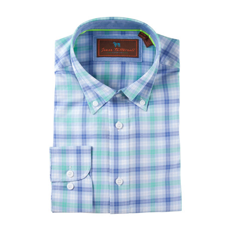 Cotton Button-Up Shirt // Blue + Green Check (S)
