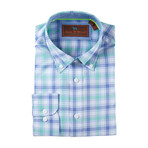 Cotton Button-Up Shirt // Blue + Green Check (3XL)