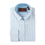 Cotton Button-Up Shirt // Teal + Grey Grid (3XL)