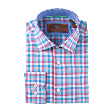Cotton Button-Up Shirt // Pink + Blue Multi Check (S)