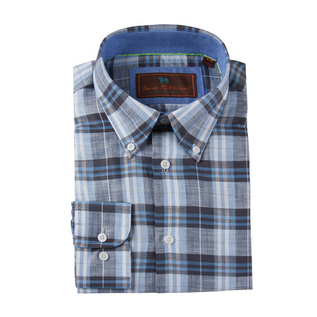 Linen Button-Up Shirt // Blue + Black Plaid (S)