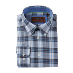 Linen Button-Up Shirt // Blue + Black Plaid (M)