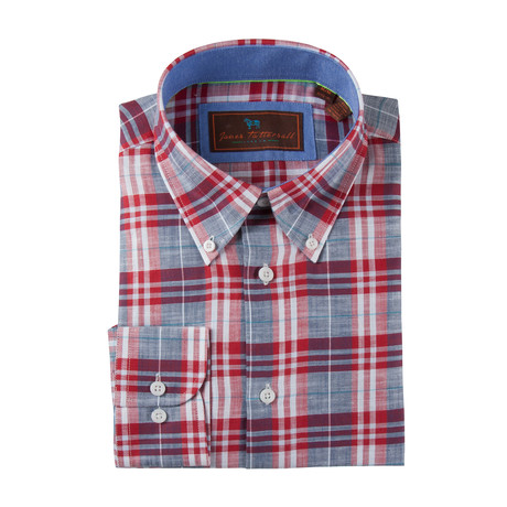 Linen Button-Up Shirt // Red + Blue Plaid (S)