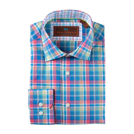 Cotton Button-Up Shirt // Teal + Pink + Yellow Multi Plaid (S)
