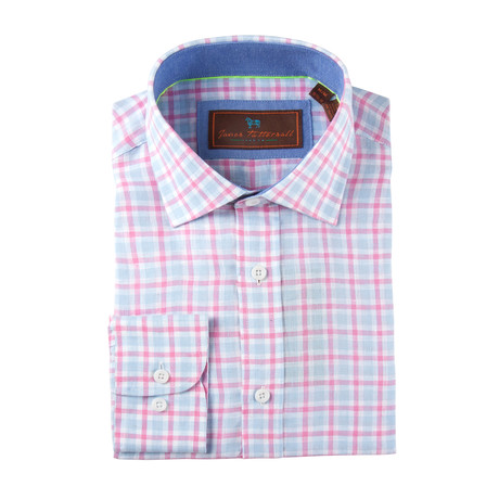 Linen Button-Up Shirt // Pink + Light Blue Plaid (S)