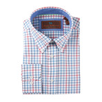 Cotton Seersucker Button-Up Shirt // Red + Blue Grid (M)